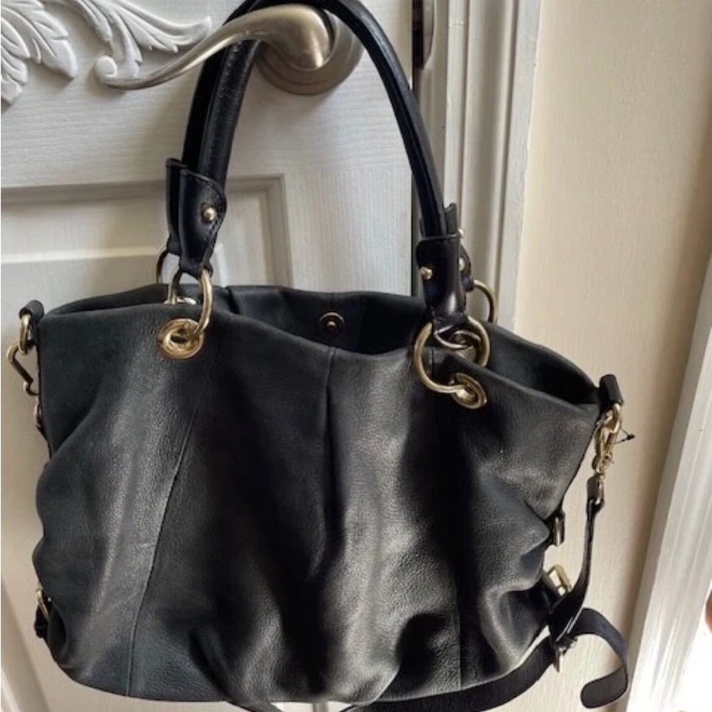 Vince Camuto black leather tassel two way bag